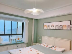 Lustre LED fleur tissu blanc