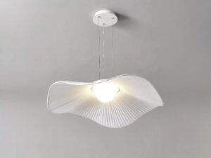 Lustre LED fleur tissu blanc