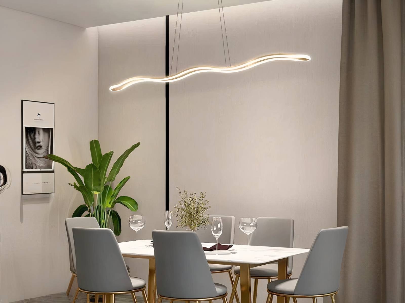 Lustre LED vague doré suspendue