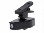 Mini lampe LED à pince pour lunettes, de couleur noir, sur un fond blanc.