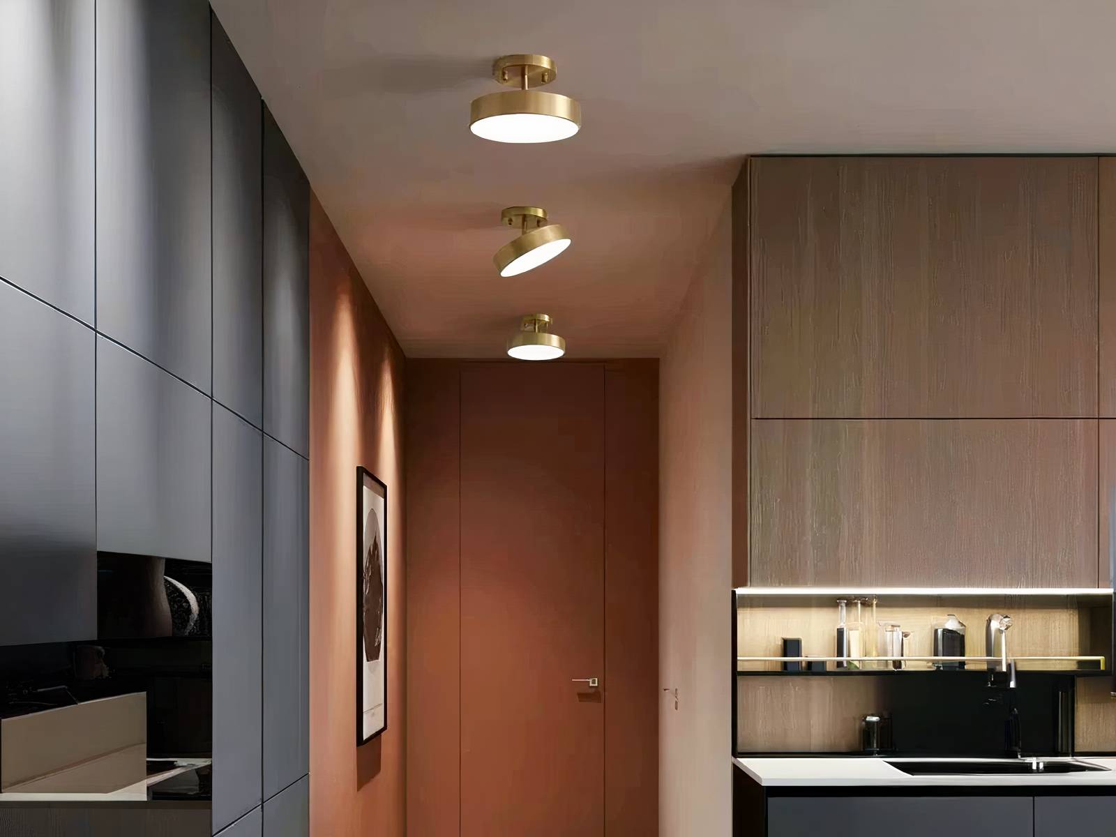 Plafonnier LED nordique métal rond doré