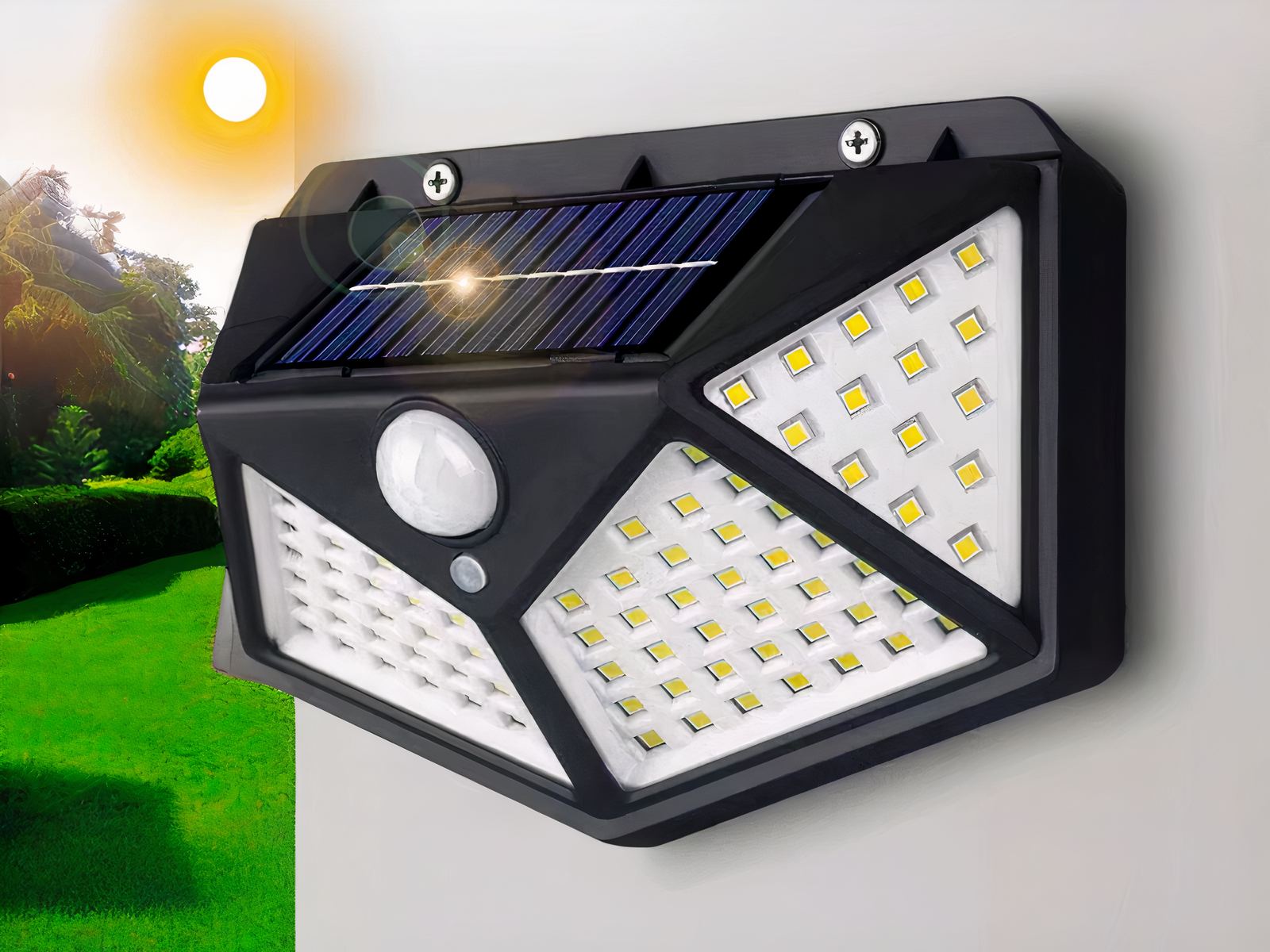 Projecteur extérieur LED avec détecteur étanche et puissant installé sur un mur