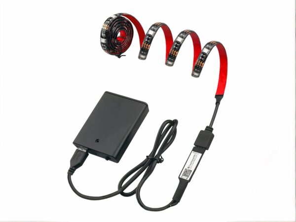 Ruban LED à pile 2m réglable et ajustable sur fond blanc