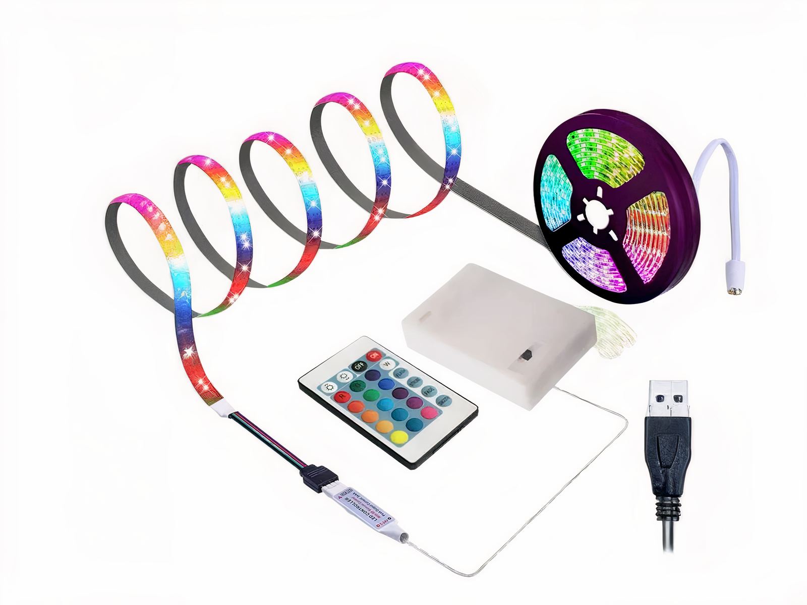 Ruban LED à pile 5m de décoration chic et moderne Ruban LED à pile 5m de décoration chic et moderne sur fond blanc