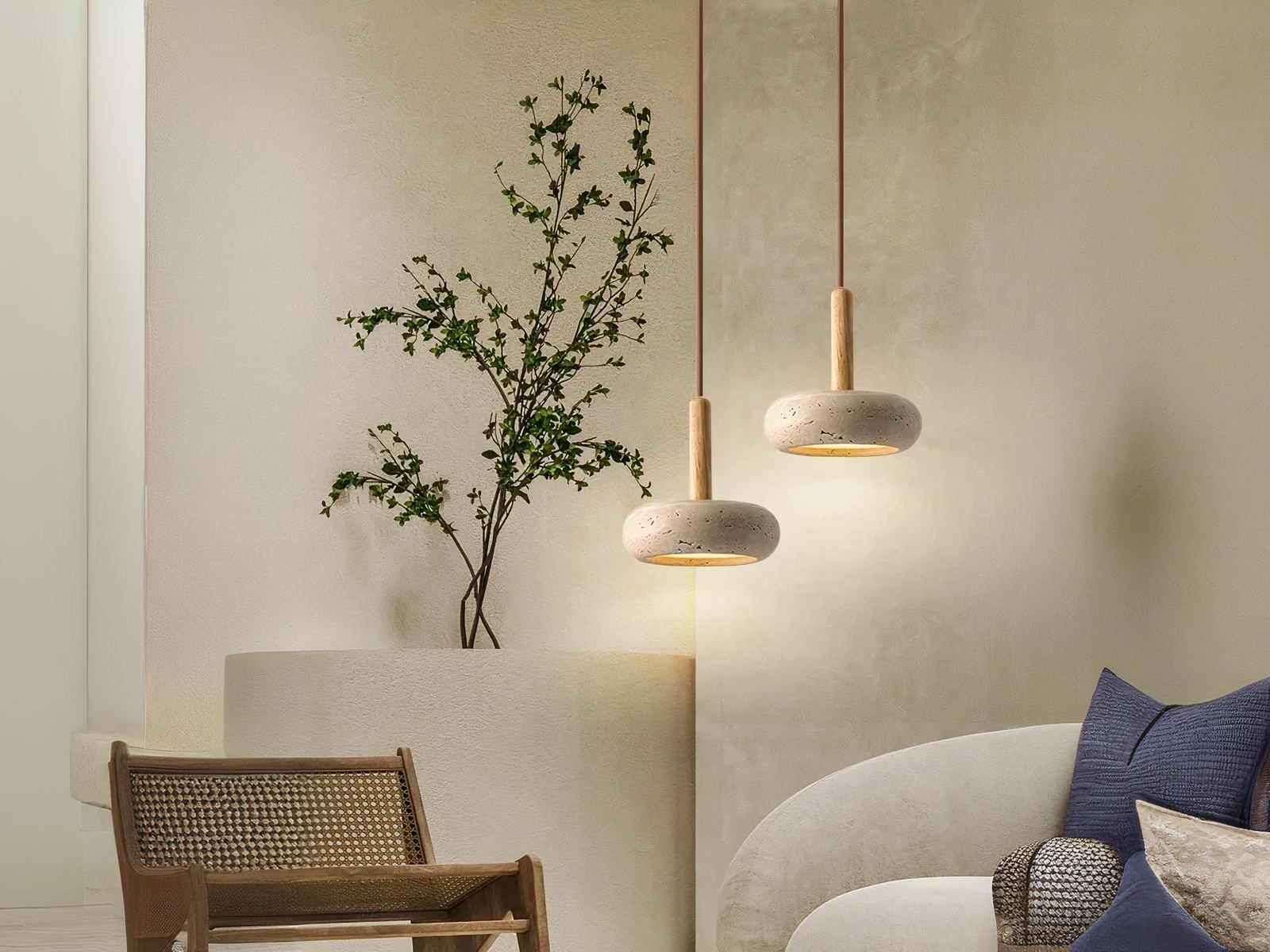 Suspension LED design et élégant en travertin