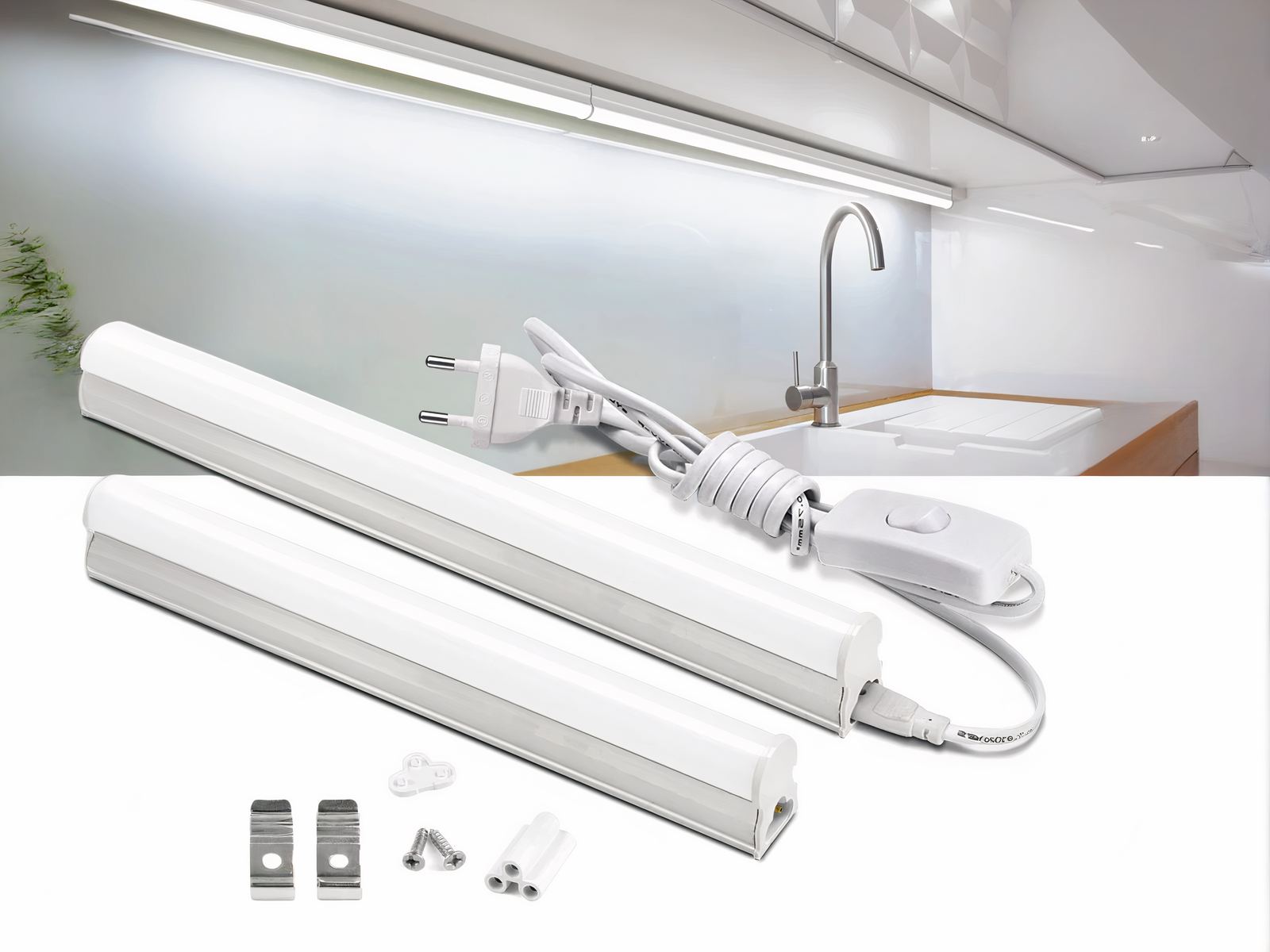 Tubes LED fonctionnel et facile à installer avec un fond de cuisine en arrière plan