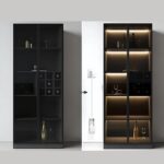 Multicâbles néon LED pour bibliothèque Photos avant-après d'une bibliothèque sans éclairage et avec éclairage. entre les deux bibliothèques, le dessin de l'adaptateur du multicâble