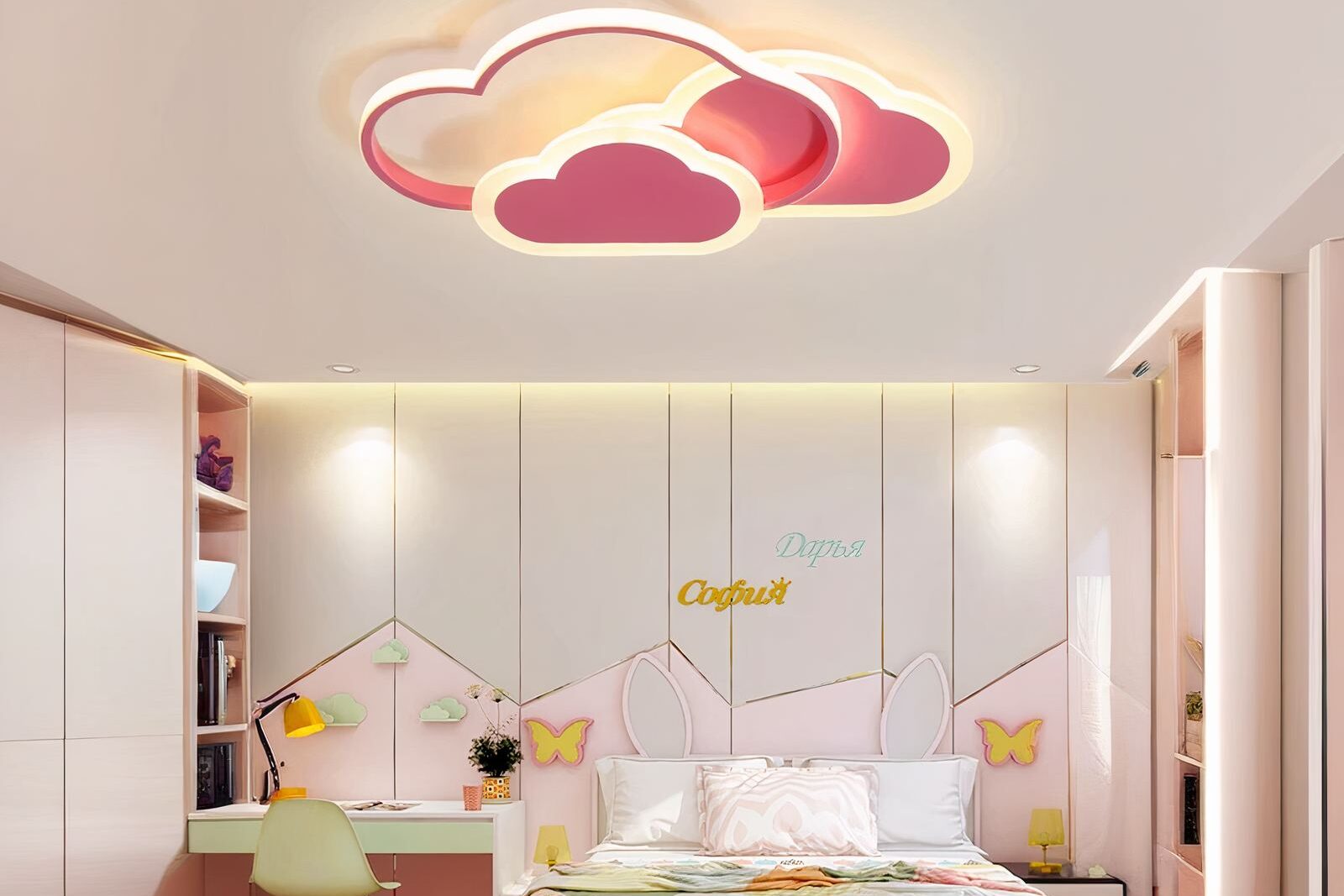 Plafond nuage LED : conseils et installation ! Plafond nuage LED créatif et décoratif allumé dans une chambre d'enfant